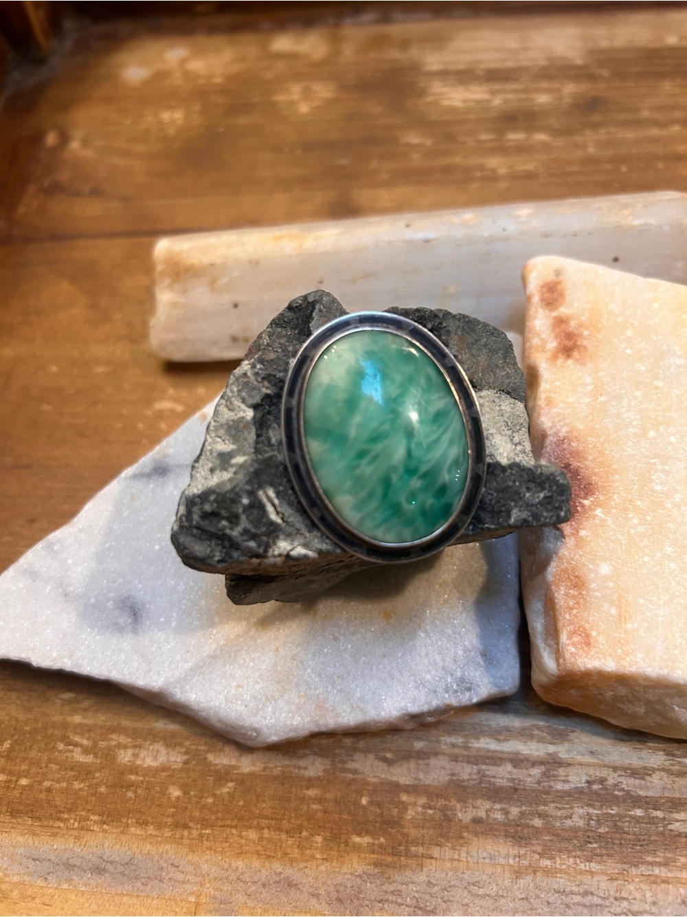 Handmade Oval Green Gemstone Sterling broach